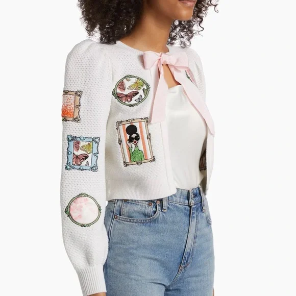 Alice + Olivia Kitty Stace Face Frame Wool Blend Cardigan - Picture 4 of 14